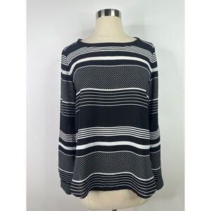 LOFT Striped Polka Dot Print Round Neck Long Sleeve Top